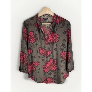 Ann Taylor Women's Blouse‎ Long Sleeve Flowers Brown & Pink Size S